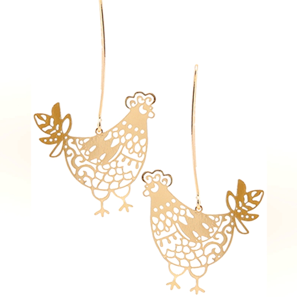 Gold Chicken Dangle Earrings